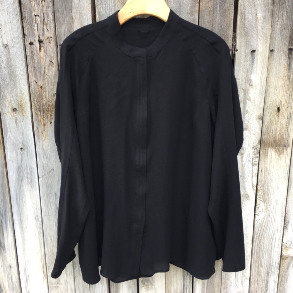 About Design Corp 100% Silk Tunic Blouse Black 12 - Picture 8 of 8